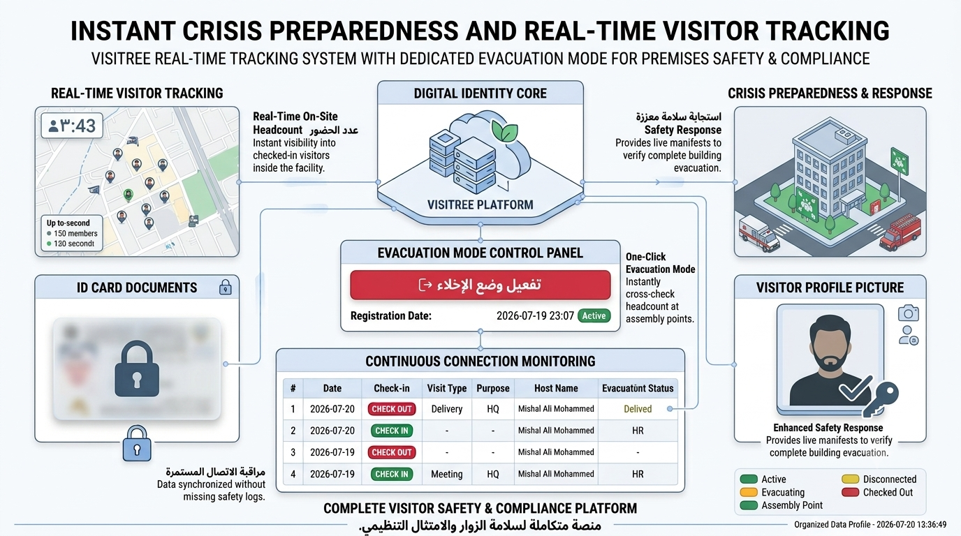 Live Emergency Evacuation Roster Instant Crisis Preparedness and Real-Time Visitor Tracking.